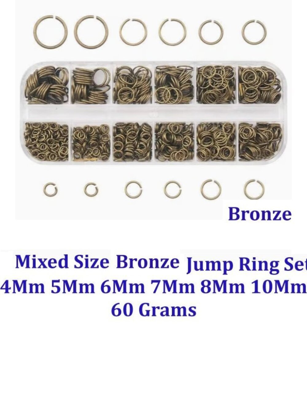 Mixed Size Bronze Jump Ring Set 4Mm 5Mm 6Mm 7Mm 8Mm 10Mm 60 Grams